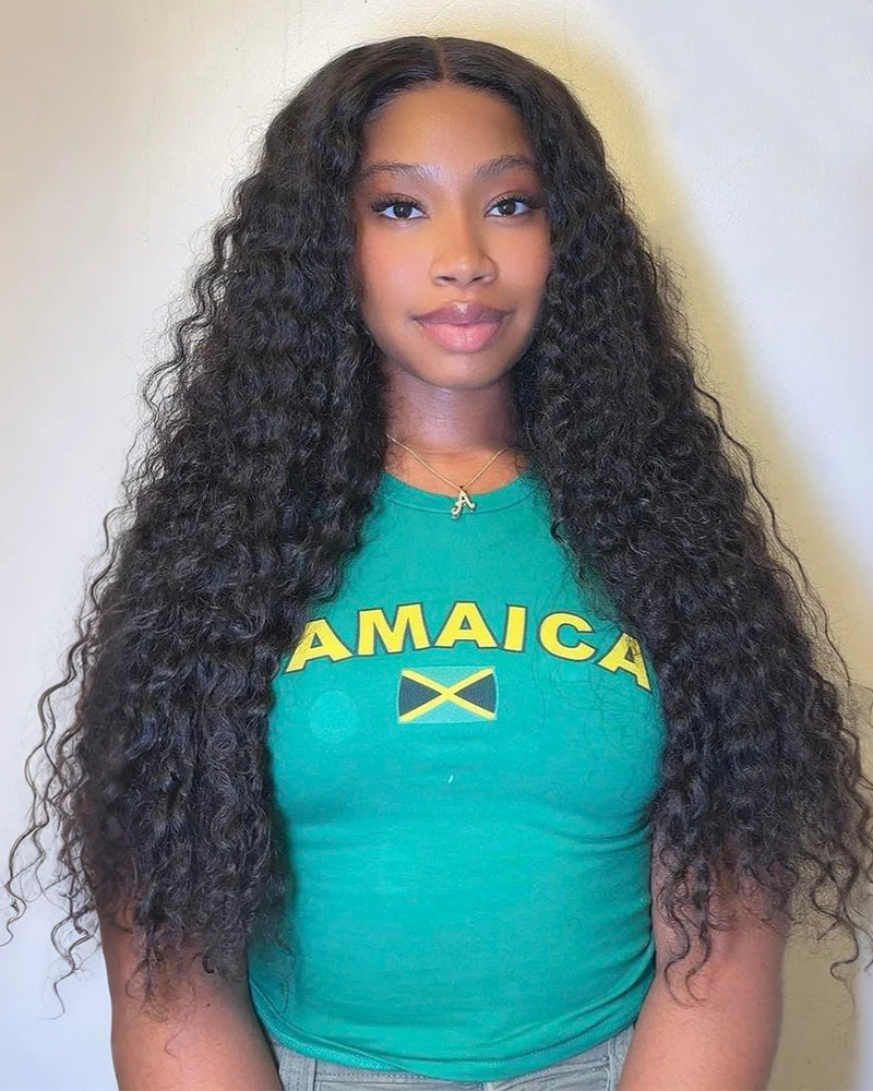 Selena 13x4 Lace Frontal Wig Water Wave With Drawstring Natural Black 100% Human Hair Wig