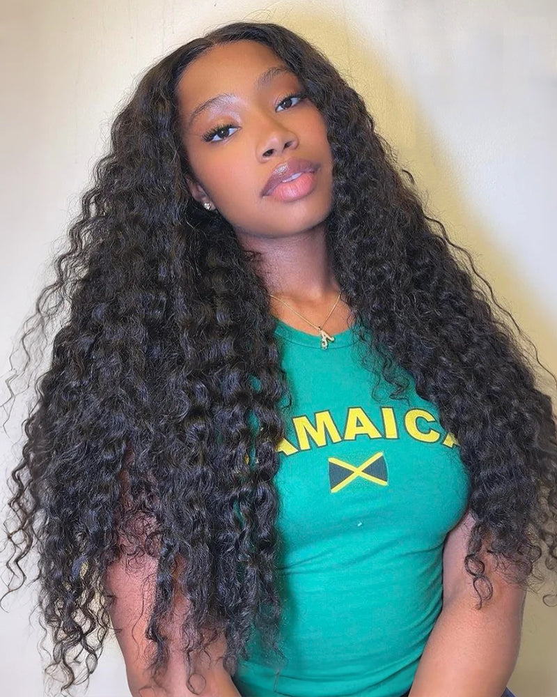 Selena 13x4 Lace Frontal Wig Water Wave With Drawstring Natural Black 100% Human Hair Wig