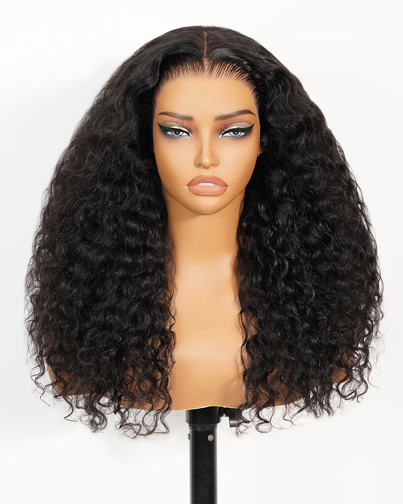 Selena 13x4 Lace Frontal Wig Water Wave With Drawstring Natural Black 100% Human Hair Wig