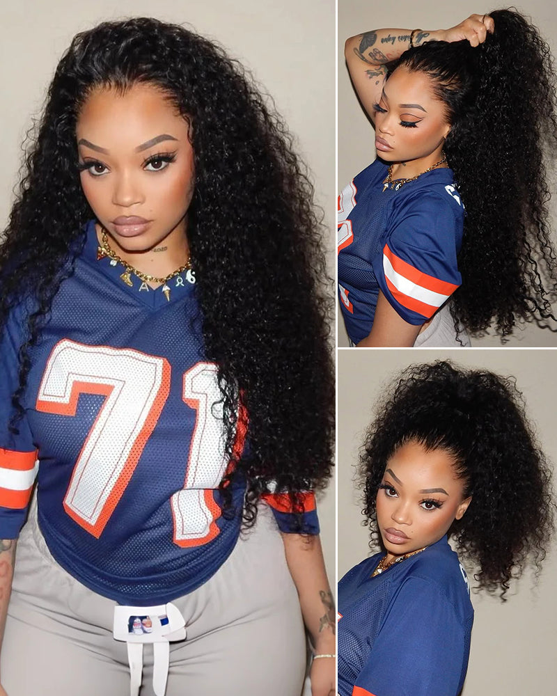 Selena 13x4 Lace Frontal Wig Water Wave With Drawstring Natural Black 100% Human Hair Wig