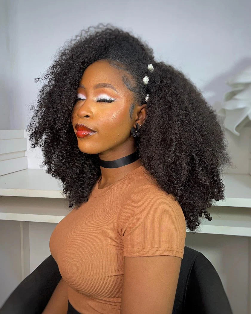 Selena 13x4 HD Transparent Lace Frontal Wig Kinky Curly Natural Black 100% Human Hair Wig