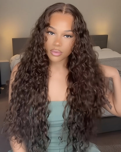 Selena 13x4 Lace Frontal Wig Water Wave With Drawstring Natural Black 100% Human Hair Wig