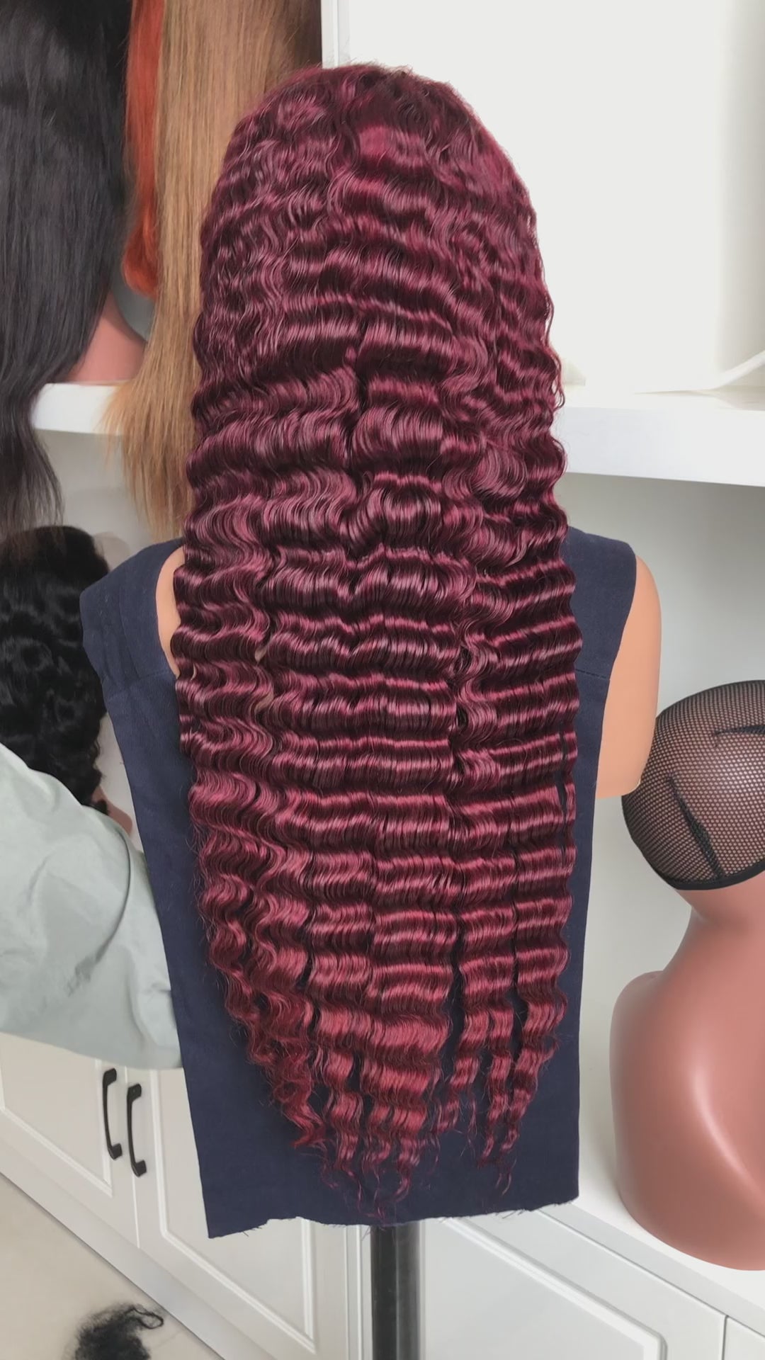 Selena 13x4 HD Transparent Frontal Lace Burgundy Hair Loose Deep Wave Wig Realistic Hairline