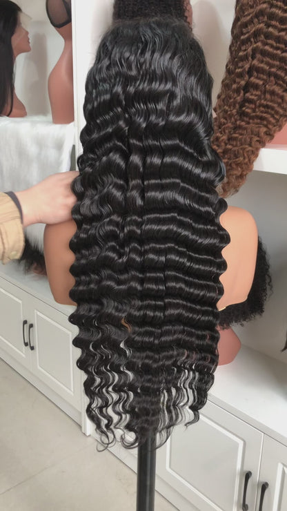 Selena 13x4 HD Transparent Lace Frontal Wig Loose Deep Wave Natural Black 100% Human Hair Wig