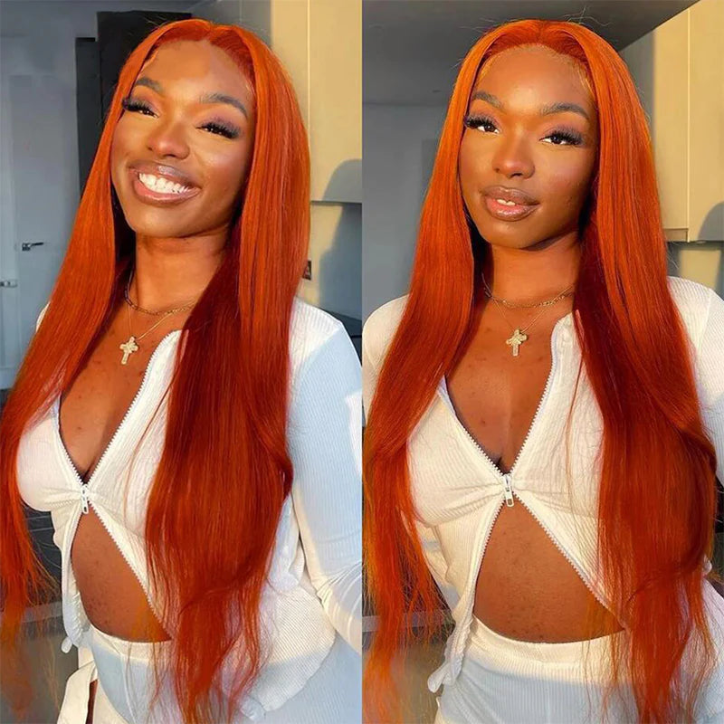 Selena 13x4 HD Transparent Lace Frontal Wig Ginger Orange Straight 100% Human Hair Wig