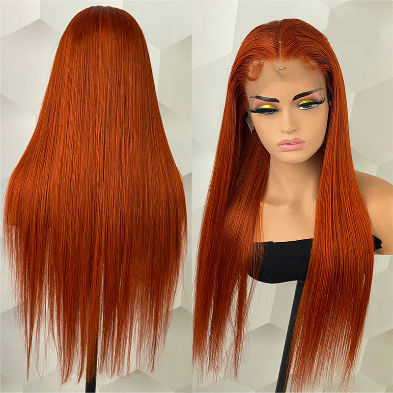 Selena 13x4 HD Transparent Lace Frontal Wig Ginger Orange Straight 100% Human Hair Wig
