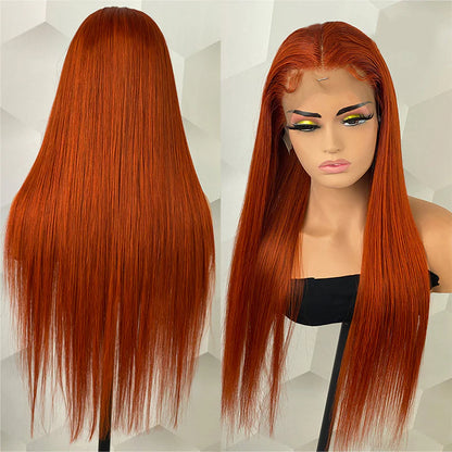 Selena 13x4 HD Transparent Lace Frontal Wig Ginger Orange Straight 100% Human Hair Wig