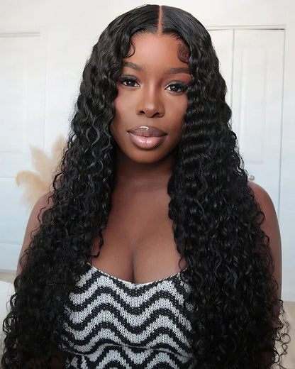 Selena 13x4 HD Transparent Lace Frontal Wig Deep Wave Natural Black 100% Human Hair Wig