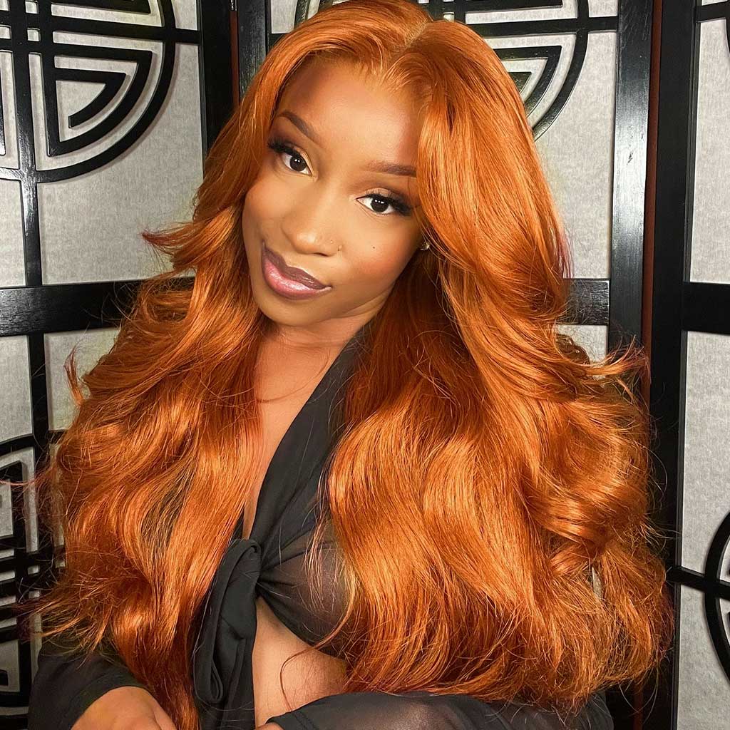 Selena 13x4 HD Transparent Lace Frontal Wig Ginger Orange Straight 100% Human Hair Wig