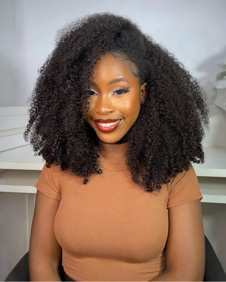 Selena 13x4 HD Transparent Lace Frontal Wig Kinky Curly Natural Black 100% Human Hair Wig