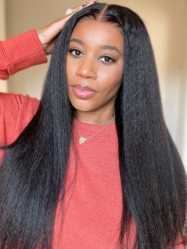 Selena 13x4 HD Transparent Lace Frontal Wig Kinky Straight Natural Black 100% Human Hair Wig