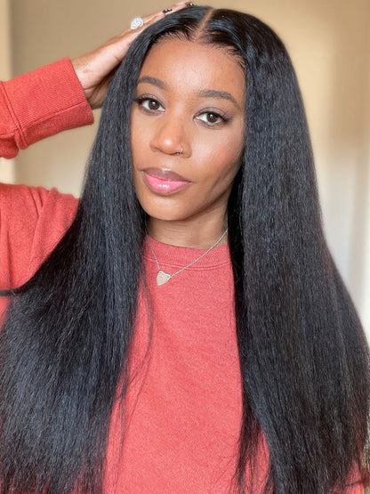Selena 13x4 HD Transparent Lace Frontal Wig Kinky Straight Natural Black 100% Human Hair Wig