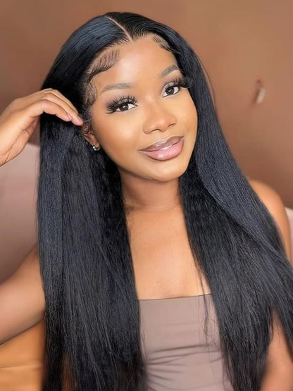 Selena 13x4 HD Transparent Lace Frontal Wig Kinky Straight Natural Black 100% Human Hair Wig