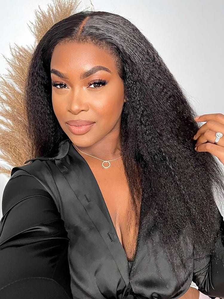 Selena 13x4 HD Transparent Lace Frontal Wig Kinky Straight Natural Black 100% Human Hair Wig