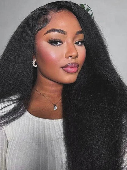 Selena 13x4 HD Transparent Lace Frontal Wig Kinky Straight Natural Black 100% Human Hair Wig