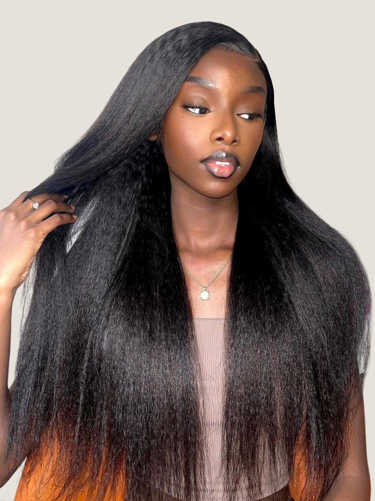 Selena 13x4 HD Transparent Lace Frontal Wig Kinky Straight Natural Black 100% Human Hair Wig
